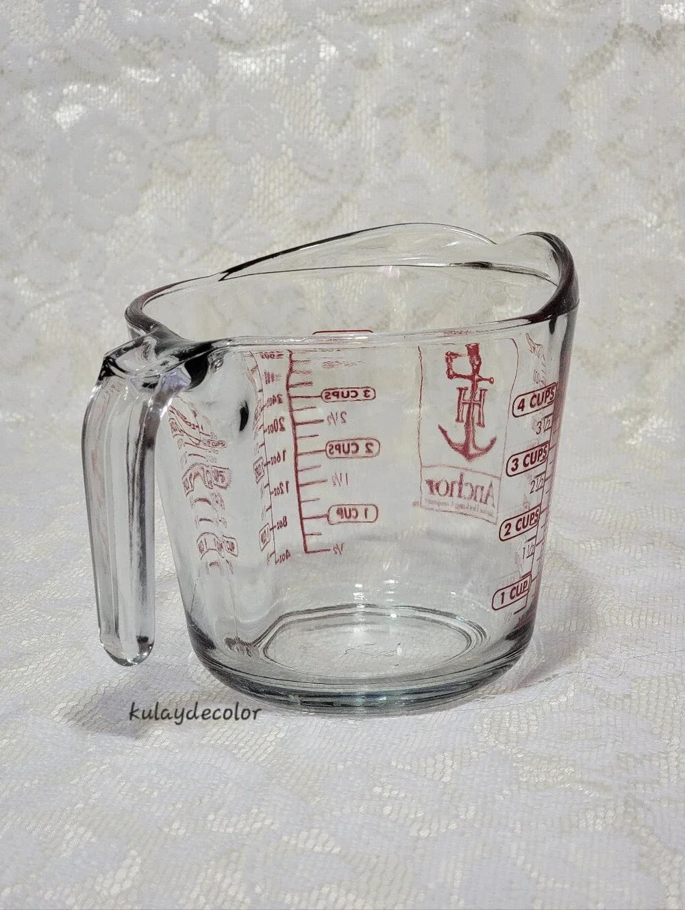 Anchor Hocking 4 Cup 1 Quart Glass Measuring Cup Red Lettering 32 oz 1 Liter